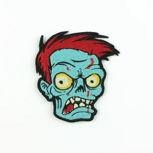 Bald Zombie Head Embroidered Patch over white background