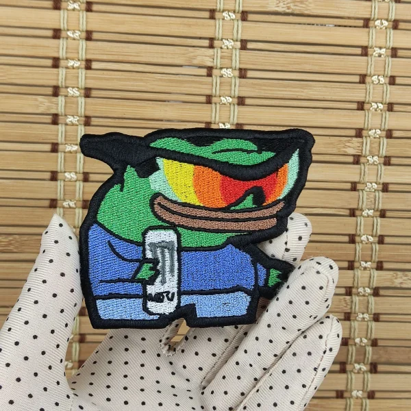 medium Peepo Wicked Emote Embroidered Patch on holding hand