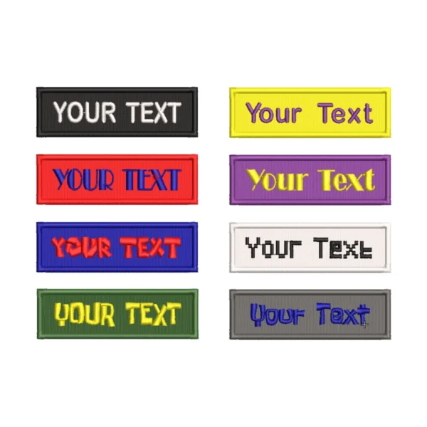 Various colors Text Name Custom label Embroidered Patch over white background