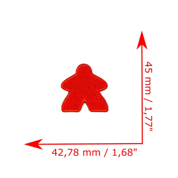 Red board game piece (meeple) embroidered patch measurements