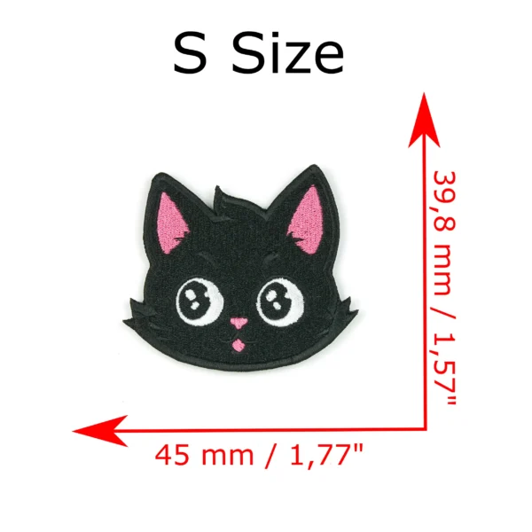 kawaii black cat head embroidered patch S size measurements