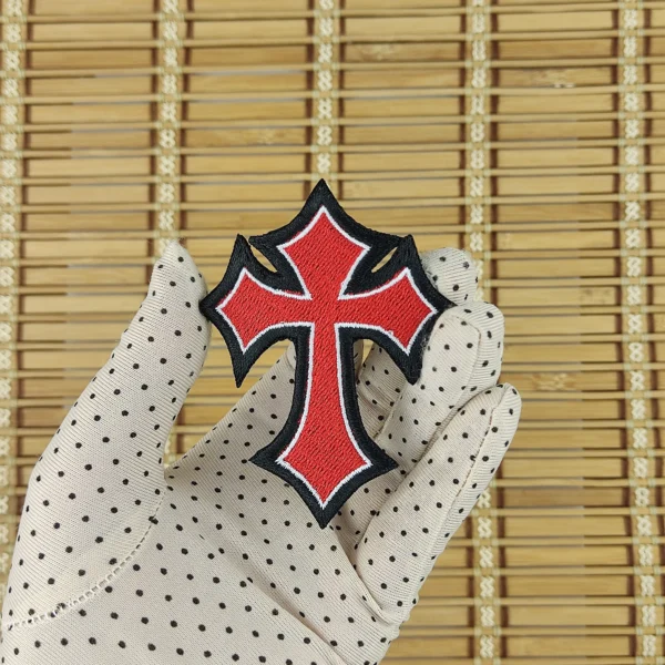 crusader cross emabroidery patch in hand