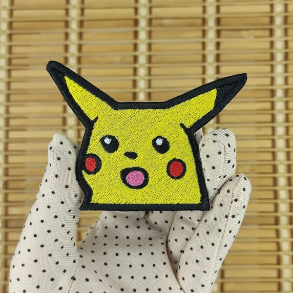 meme pikachu surprised embroidery patch M size in hand