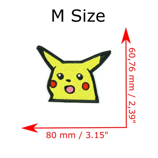 meme pikachu surprised embroidery patch M size measurements