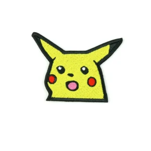 meme pikachu surprised embroidery patch over white background