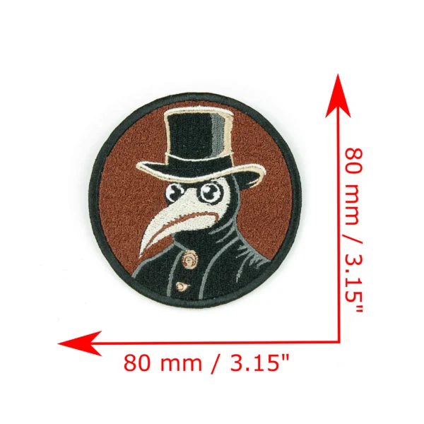 Steampunk style plague doctor embroidered patch measurements