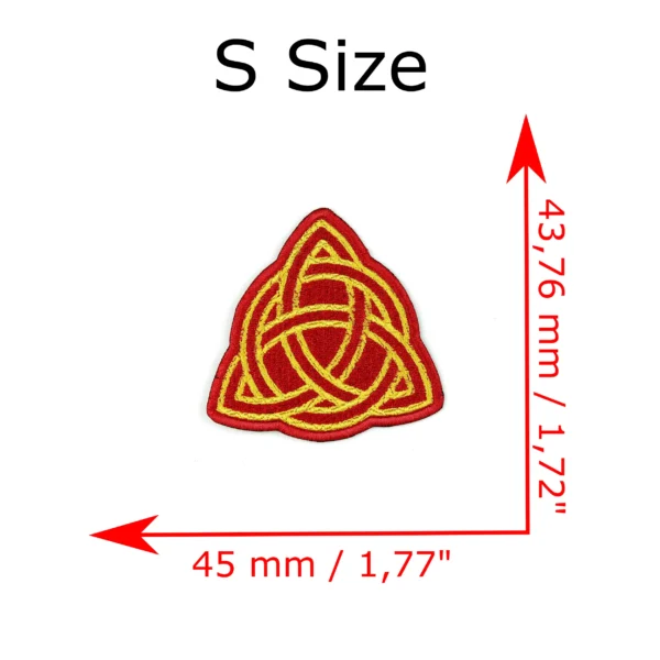 Embroidered patch of a red and yellow Celtic knot size S measurements